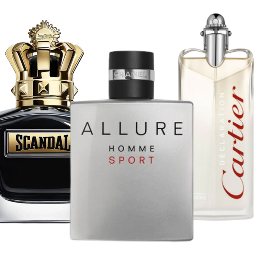 Zestaw promocyjny 3 perfum: Allure Homme Sports, Jean Paul Gaultier Scandal, y Cartier Declaration 100ml