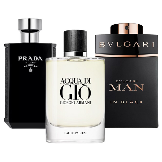 Zestaw promocyjny 3 perfum: Bvlgari In Black, Giorgio Armani Acqua Di Gio, y L'Homme Prada Intense 100ml